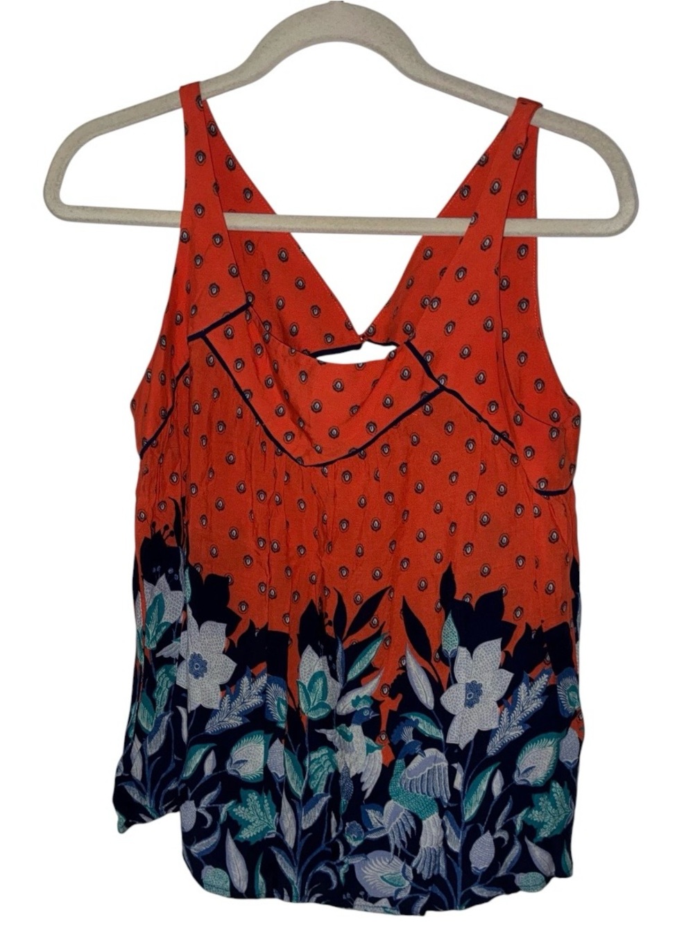 Maeve Orange Tank Top with Navy Floral Border